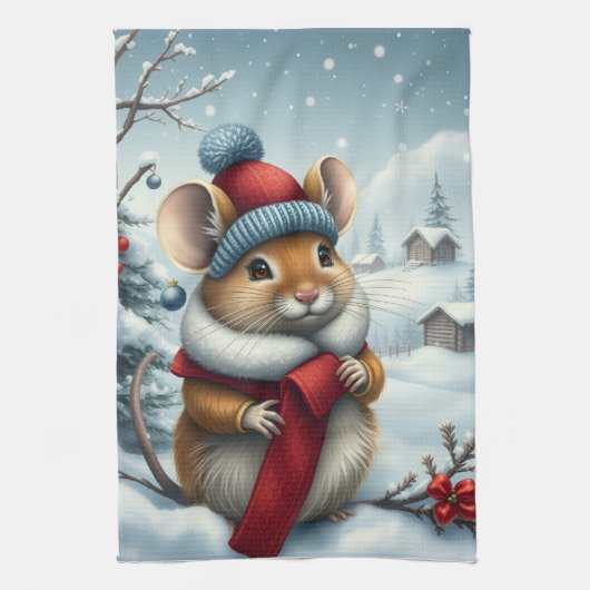 Schattigee Muis in Preppy Winter Kleding en Pet Wi Theedoek (Verticaal)