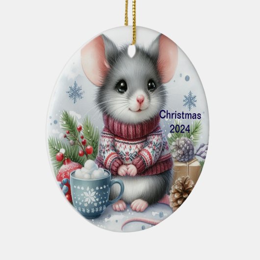Schattigee muis kerstversiering keramisch ornament (Rechts)