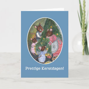 Schattigee muizen versieren kerstboom Nederlands Feestdagen Kaart