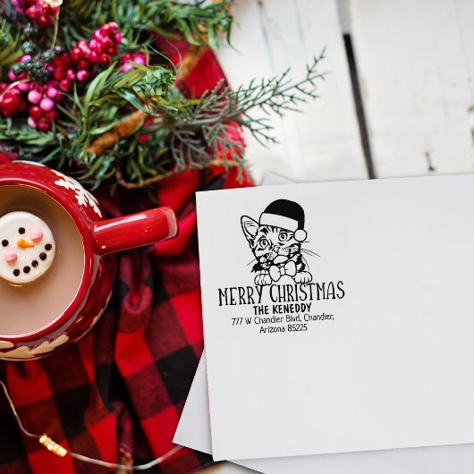 Schattigee Munchkin Cat Retour Adres Kerst Rubberstempel