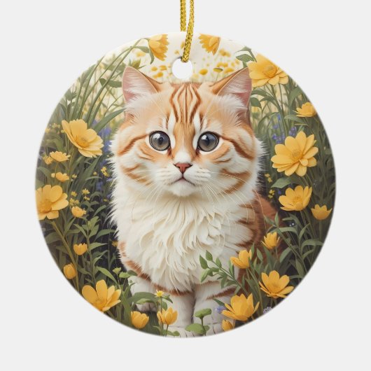 Schattigee Munchkin kat en boterbloem Keramisch Ornament (Voorkant)