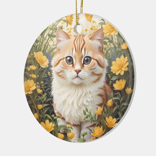 Schattigee Munchkin kat en boterbloem Keramisch Ornament (Links)