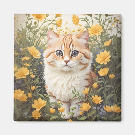 Schattigee Munchkin kat en boterbloem Magneet (Voorkant)