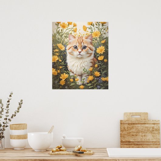 Schattigee Munchkin kat en boterbloem Poster (Keuken)