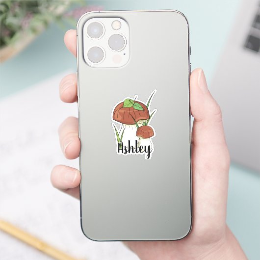 Schattigee Mushroom Monogram Naam Sticker (Telefoon)