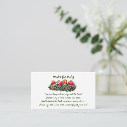 Schattigee Mushroom Woodland Baby shower Boek Aanv Informatiekaartje (Staand voorkant)