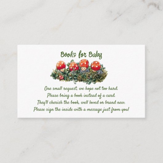 Schattigee Mushroom Woodland Baby shower Boek Aanv Informatiekaartje (Voorkant)