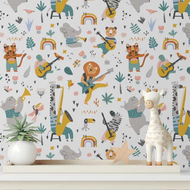 Schattigee musical Wild Animals Modern Kinder Patr Behang (Creator heeft geüpload)