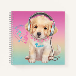Schattigee muziek liefhebbende Golden Retriever ge Notitieboek