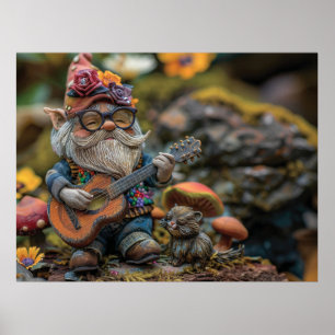 Schattigee muzikale kabouter die gitaar speelt poster