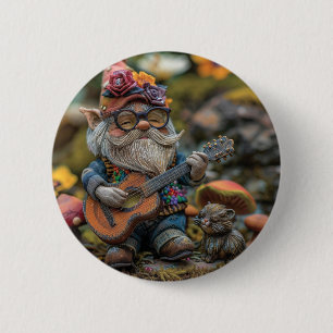 Schattigee muzikale kabouter die gitaar speelt ronde button 5,7 cm