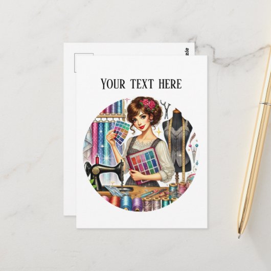 Schattigee naailiefhebbers tekst toevoegen briefkaart (Voorkant / Achterkant in situ)