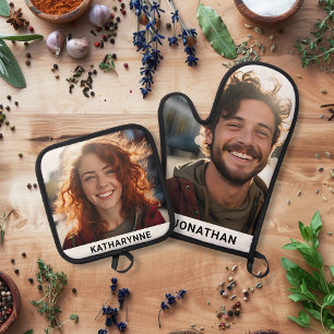 Schattigee naam en gepersonaliseerde foto ovenwant & pannenlap set