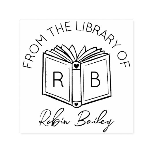 Schattigee naam en Initialen Personal Library Book Zelfinktende Stempel (Design)