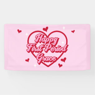 Schattigee naam Pink Retro Heart Happy First Perio Spandoek