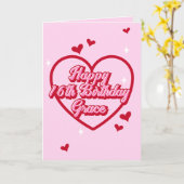Schattigee Naam Roze Retro Hart Girly 16e Verjaard Kaart (Gele Bloem)