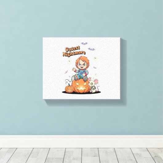 Schattigee nachtmerrie Chucky Halloween Canvas Afdruk (Insitu (Houten vloer))