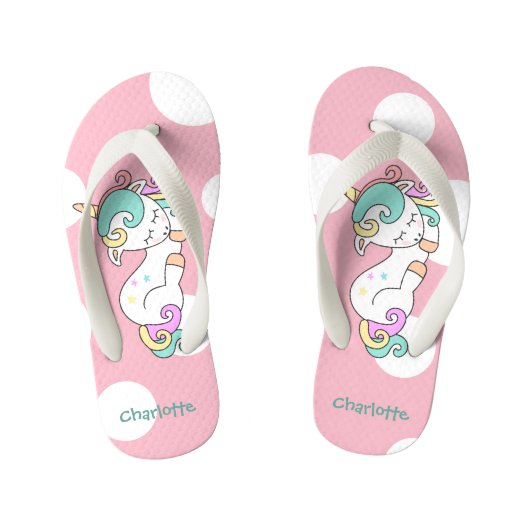 Schattigee napping eenhoorn met kindernaam kinder teenslippers (Voetbed)