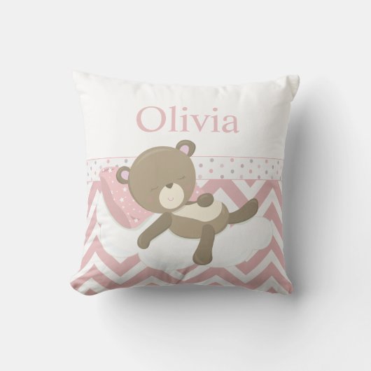 Schattigee Napping Teddy Bear met Custom Monogram Kussen (Voorkant)