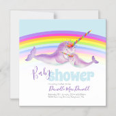 Schattigee narwal regenboog baby shower magnetische uitnodiging (Voorkant)