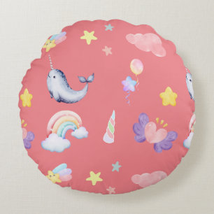 Schattigee Narwhal Fish Eenhoorn Regenboog zee Ver Rond Kussen