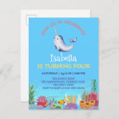 Schattigee Narwhal Fish Eenhoorn Whale zee Verjaar Uitnodiging Briefkaart (Voorkant / Achterkant)