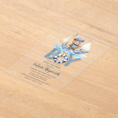 Schattigee nautische blauwe boot teddybeer jongen acryl uitnodigingen (Laagn)
