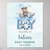 Schattigee nautische blauwe boot teddybeer jongen  poster (Voorkant)