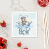 Schattigee nautische blauwe boot teddybeer jongen  servet (Insitu)