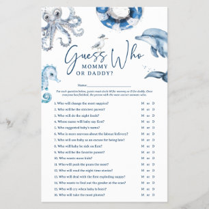 Schattigee nautische 'raad wie' Baby shower spel Flyer