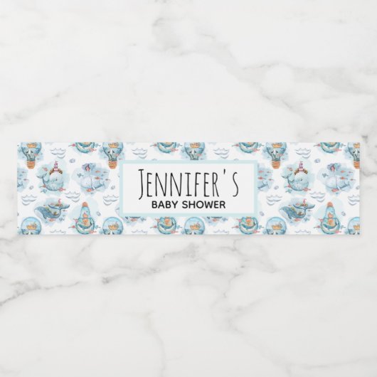 Schattigee nautische walvissen Waterverf Baby show Waterfles Etiket (Enkel label)