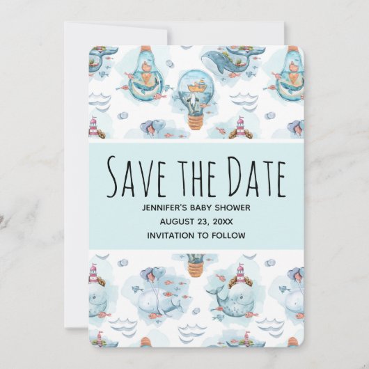 Schattigee nautische walvissen Waterverf patroon o Save The Date (Voorkant)