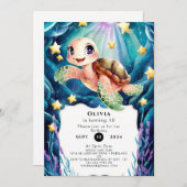 Schattigee nautische Waterverf schildpad Verjaarda Kaart (Voorkant / Achterkant)