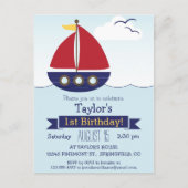 Schattigee Nautische Zeilboot Kind Verjaardagsfees Uitnodiging Briefkaart (Voorkant)
