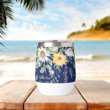 Schattigee Navy Blue Boho Wildflowers Pattern