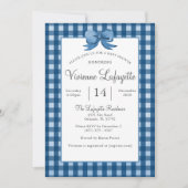 Schattigee Navy Blue Gingham met Bow Baby shower Kaart (Voorkant)
