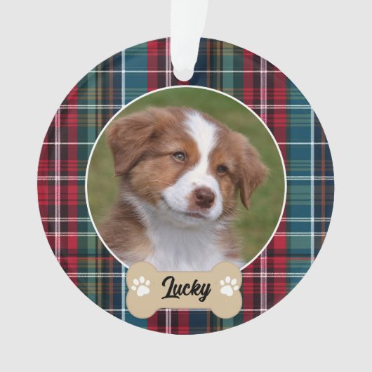 Schattigee Navy Red Green Tartan Plaid Custom Dog Ornament (voorkant)