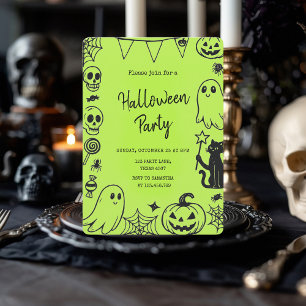 Schattigee Neon Green Kinder Halloween Party Feestdagenkaart