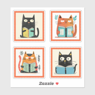 Schattigee nerdy katten lezen boeken grillige stem sticker