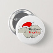 Schattigee neushoorn Cartoon Grappig Vrolijk Kerst Ronde Button 5,7 Cm (Voorkant /achterkant)