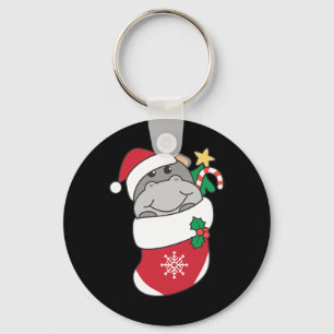 Schattigee nijlpaarden in kerstkousen voor Kerstmi Sleutelhanger