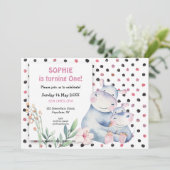 Schattigee nijlpaarden roze Stippen meisjes eerste Kaart (Staand voorkant)