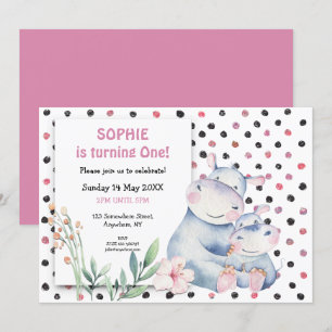 Schattigee nijlpaarden roze Stippen meisjes eerste Kaart