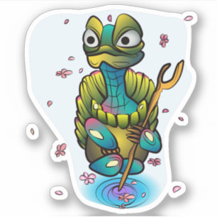 Schattigee Ninja Schildpad met Personeel & Kersenb Sticker
