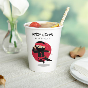 Schattigee Ninja Warrior Black & Red Kids Verjaard Papieren Bekers
