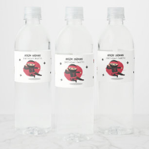 Schattigee Ninja Warrior Black & Red Kids Verjaard Waterfles Etiket