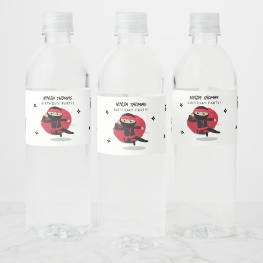 Schattigee Ninja Warrior Black & Red Kids Verjaard Waterfles Etiket (Flessen)