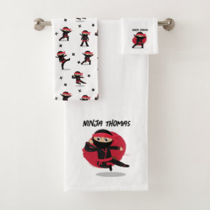 Schattigee Ninja Warrior Black & Red Kinder Bad Handdoek