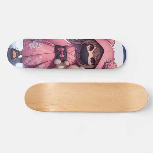 Schattigee Ninja Warrior Girl & Teddy Skateboard (Horizontaal)