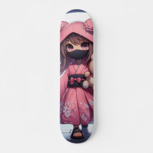 Schattigee Ninja Warrior Girl & Teddy Skateboard